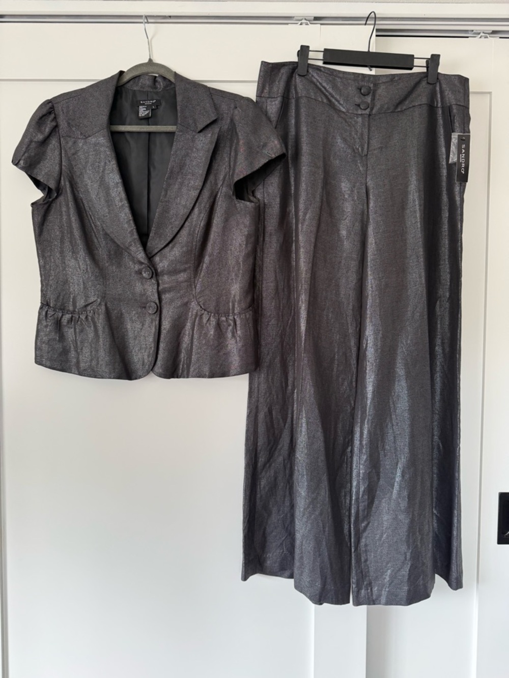 Sandro Metallic Charcoal Two-Piece Pantsuit